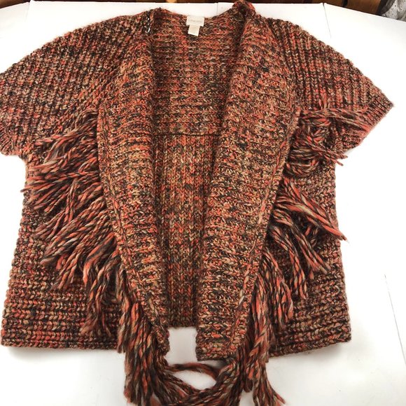 Chico's Katrina Boho Wool Blend Fringed Chunky Knit Open Front Cardigan Sweater - Picture 17 of 17